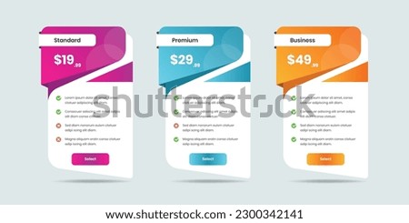 Abstractly designed pricing comparison table with gradient for business subscription