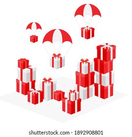 abstractly exposed gifts on white background. vector illustration cartoon flat background modern style 