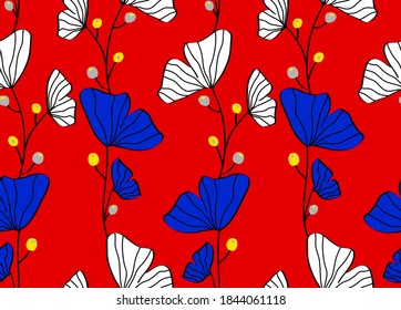 AbstractRepeating Vector Pattern of Hand Drawn Ginkgo Biloba Leaves Isolated on Background