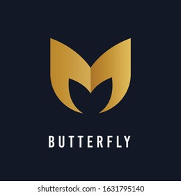 Abstracts Butterfly & Letter M logo design with linear style