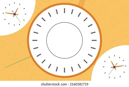 Abstracts circle with needle in center and two wall clocks with background. Time concept. Vector illustration.