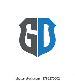 Resumen del diseño del logotipo del estilo Escudo GO con color gris y azul