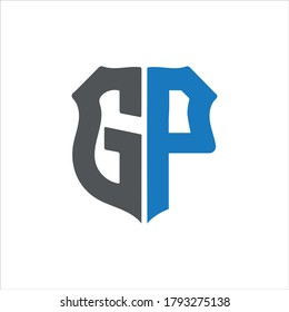 Abstracts GP Shield style logo design with gray and blue colour