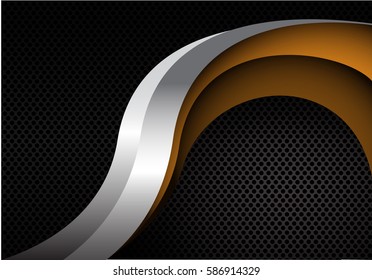 Abstracts silver yellow spiral on circle mesh pattern design modern luxury background vector illustration.