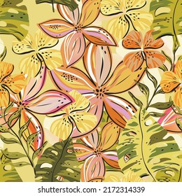 Abstrakte nahtlose Muster mit Blättern und Blumen. Modernes Design für Papier, Deckel, Stoff, Inneneinrichtung und andere Benutzer.