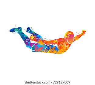 Abstractsoccer player celebrating goal from a splash of watercolors. Vector illustration of paints.