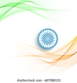 Abstract,transparent,smooth waves and wheel on white background.Independence day of India