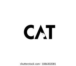 Abstract,Unique and handmade logo with the letters CAT with a hidden animal cat inside letter A 