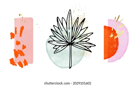 Abstractvector shapes geometric print, set of modern art watercolor vivid colors art