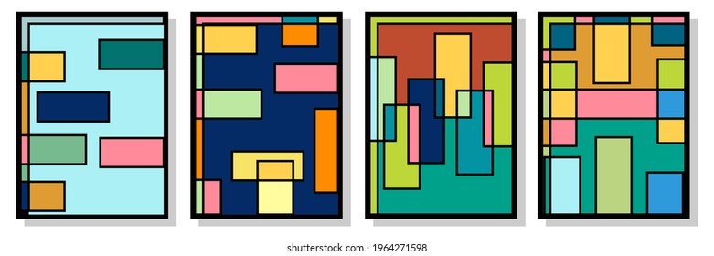 Abstrak Latar belakang pola geometris Bauhaus, lingkaran vektor, segitiga dan garis-garis persegi berwarna desain seni. Latar belakang pola Bauhaus yang berwarna-warni
