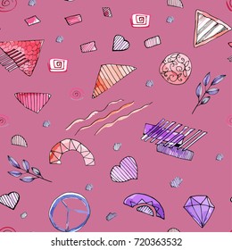 Abstrakt vector seamless pattern hand drawn watercolor elements red pink