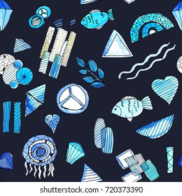 Abstrakt vector seamless pattern watercolor elements blue ocean colors