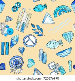 Abstrakt vector seamless pattern watercolor hand drawn elements on cream background