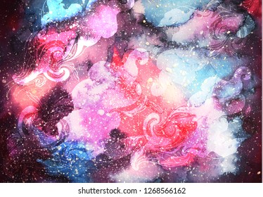 Abstrakt watercolor vector background.Night sky,galxy colorful illustration