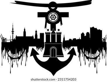 Abstrakte Vektor Grafik von Hamburg - Seeverkehr und Wappen mit Skyline