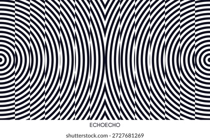 Antecedentes abstractos. Efecto ondulación. Blanco y negro. Ilusión óptica. Patrón dinámico con desplazamiento desde múltiples líneas cortadas. Vector para folleto, póster, portada, presentación, volante o Anuncio.