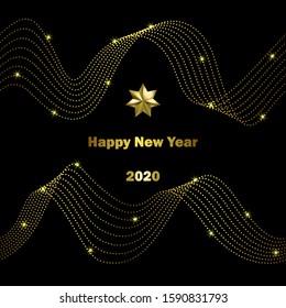 Abstrat Happy New Year card with gold dots horizon seamless pattern