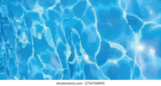 abstratc shows a body of clear blue water with gentle ripples and reflections, creating a shimmering effect on the surface. The varying shades of blue indicate depth and movement within the water.