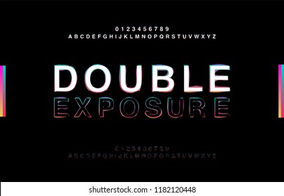 Abstrct Alphabet Double Exposure Glitch Modern Style. Typography Colorful Type for Logo, Creative, Banner or Heading Black Bold Font