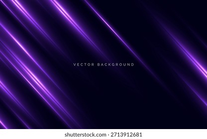 Abstrato feixe roxo diagonal com efeito de luz sobre fundo escuro. Velocidade da tecnologia, rede de dados, fibra de comunicação. Ilustração vetorial