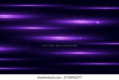 Viga abstracta púrpura Horizontal con efecto de luz sobre fondo oscuro. Velocidad de Tecnología, red de datos, fibra de comunicación. Ilustración vectorial