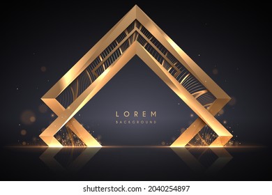 Abstrct golden geometric frame on black background