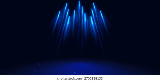 Abstrato luz azul vertical no fundo escuro. Conceito de rede de comunicação hitech de tecnologia. Ilustração vetorial