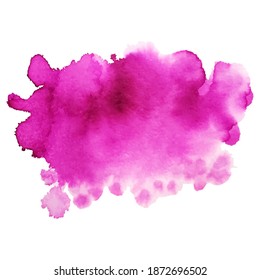 Abstrct watercolor spot with droplets, smudges, stains, splashes. Bright aquamarine blue color blot in grunge style.