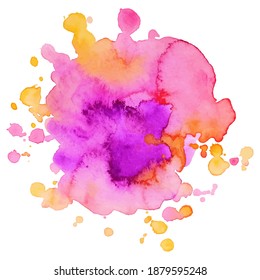 Abstrct watercolor spot with droplets, smudges, stains, splashes.