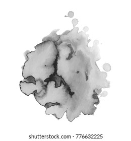 Abstrct watercolor spot with droplets, smudges, stains, splashes. Bright aquamarine blue color blot in grunge style. To design and decor backgrounds, banners, flyers.