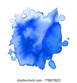 Abstrct watercolor spot with droplets, smudges, stains, splashes. Bright green color blot in grunge style. To design and decor backgrounds, banners, flyers.