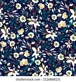 ABSTRECT FLOWER SEAMLESS PATTERN ON NAVY BACKGROUND