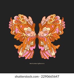 Abstrract colorful butterfly with flower elements. Hippie style groovy vibes