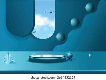 Abstruct Blue Podium Design with windows