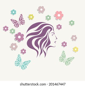 Abstrzct girl face background with flower vector eps 10