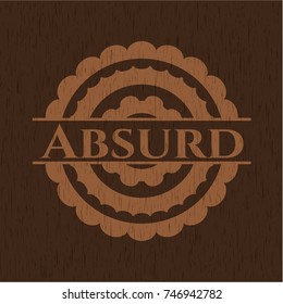 Absurd badge with wood background