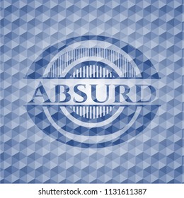 Absurd blue emblem with geometric pattern background.