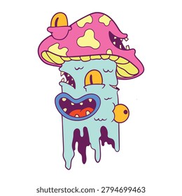 Absurd Creepy Mushroom Monster with Multiple Eyes and Mouths