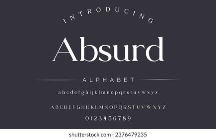 Absurd Elegant luxury abstract wedding fashion logo font alphabet. Minimal classic  urban fonts for logo, brand etc. Typography typeface uppercase lowercase and number. vector illustration