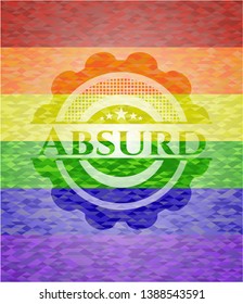 Absurd emblem on mosaic background with the colors of the LGBT flag