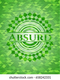 Absurd green emblem. Mosaic background