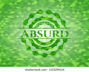 Absurd green emblem with triangle mosaic background
