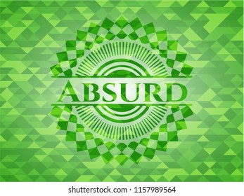 Absurd green emblem with triangle mosaic background