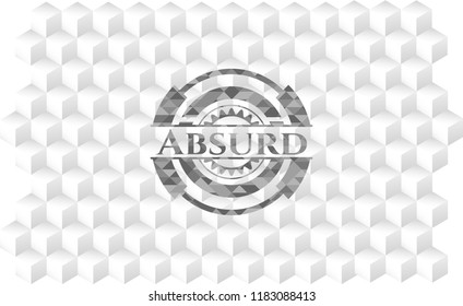 Absurd grey emblem with geometric cube white background