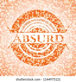 Absurd orange tile background illustration. Square geometric mosaic seamless pattern with emblem inside.