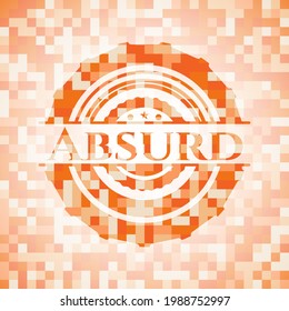 Absurde orangefarbene Kachelhintergrund. Quadratisches geometrisches Mosaik nahtloses Muster mit Emblem im Inneren. 