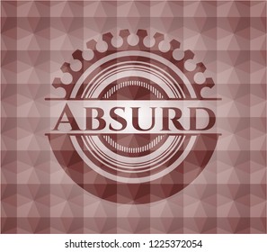 Absurd red seamless emblem or badge with abstract geometric pattern background.