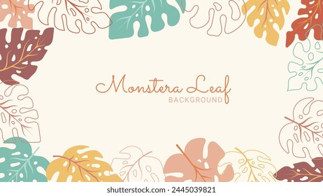 Abtract art monstera leaf background in boho colors. 