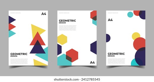 Abtract geometric shape modern retro cover book with riso effect style set template design