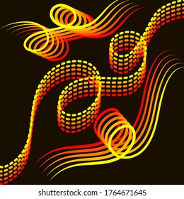 Abtract orange Color Wave element isolated in black vector pattern background 